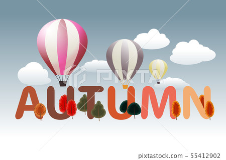 Autumn themed text art decorated with red orange 55412902