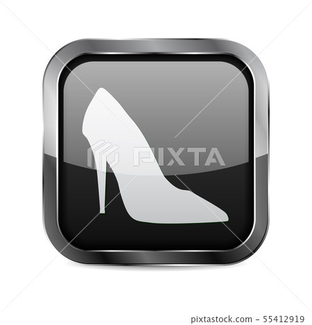 Black square 3d button. High heel shoe sign 55412919