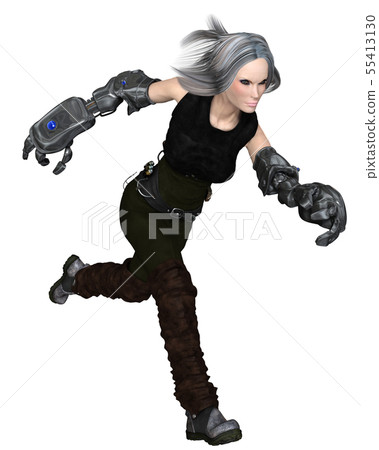 Female Cyber Soldier Running to Attack Female Cyber Soldier Running to Attack 55413130