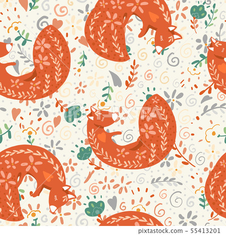 Fox seamless pattern - Stock Illustration [55413201] - PIXTA