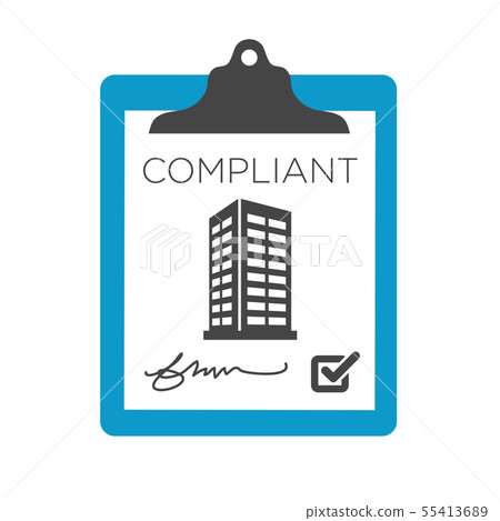 In Compliance Graphic with checkmarks and building In Compliance Graphic with checkmarks and building 55413689
