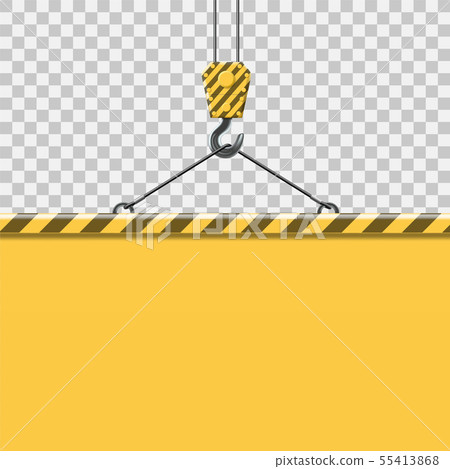 Construction crane with hook lifts a metal frame 55413868