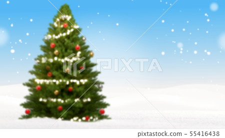 blurred christmas fir tree background with snow 55416438