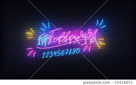 Followers neon.Social media template followers milestone. Congratulation card with lettering numbers Followers neon.Social media template followers milestone. Congratulation card with lettering numbers 55416851