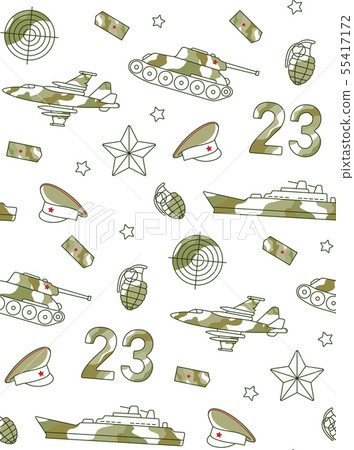 Seamless pattern for Defender of Fatherland Day card with army, military objects. Seamless pattern for Defender of Fatherland Day card with army, military objects. 55417172