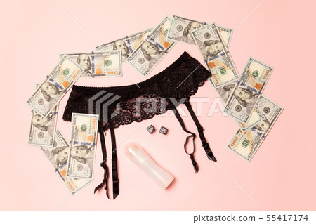 Sexy black belt underwear with grease and dollars 55417174