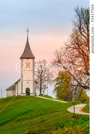 Church on top of the hill in Slovenia countryside Church on top of the hill in Slovenia countryside 55417504