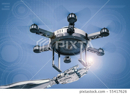 robot hand working with drone robot hand working with drone 55417626