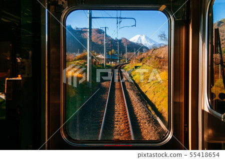 Autumn scenery along train tracks seen from driver 55418654