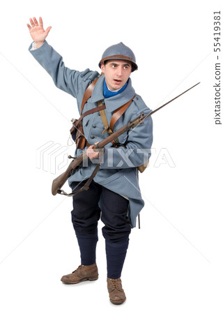 French soldier, wwi, 1914 1918, isolated on white French soldier, wwi, 1914 1918, isolated on white 55419381