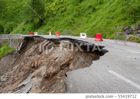 collapse of the road in the French Pyrenees collapse of the road in the French Pyrenees 55419712