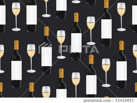 Wine glasses and bottles seamless pattern on black 55419957