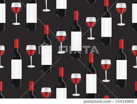 Wine glasses and bottles seamless pattern on black 55419960