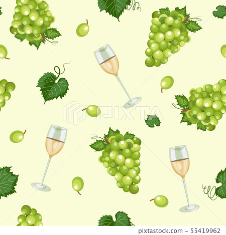 Grape bunch seamless pattern with white wine Grape bunch seamless pattern with white wine 55419962
