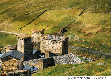 Svan Towers and machub house with flagstone, Svan Towers and machub house with flagstone, 55420549