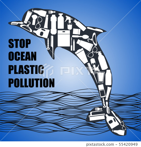 Dolphin composed of white plastic waste bag 55420949