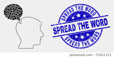 Vector Pixel Head Thinking Cloud Icon and Scratched Spread the Word Watermark Vector Pixel Head Thinking Cloud Icon and Scratched Spread the Word Watermark 55422123