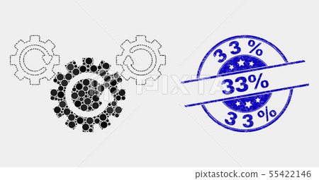 Vector Dot Gear Rotation Icon and Distress 33 percent Stamp Vector Dot Gear Rotation Icon and Distress 33 percent Stamp 55422146
