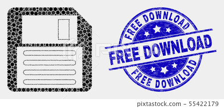 Vector Dotted Floppy Disk Icon and Grunge Free Download Seal 55422179