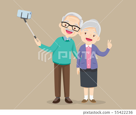 Elderly couple making selfie photo with smartphone 55422236