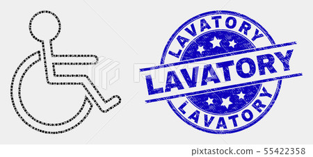 Vector Pixel Wheelchair Person Icon and Scratched Lavatory Watermark 55422358