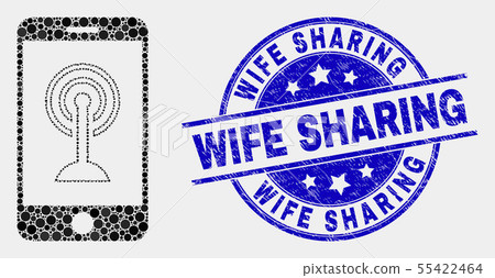 Vector Dotted Smartphone Wi-Fi Hotspot Icon and Scratched Wife Sharing Seal 55422464
