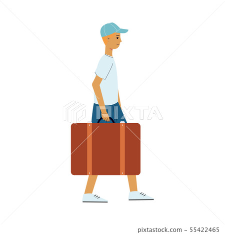 Vector flat man tourist with travel bag suitcase - Stock Illustration ...