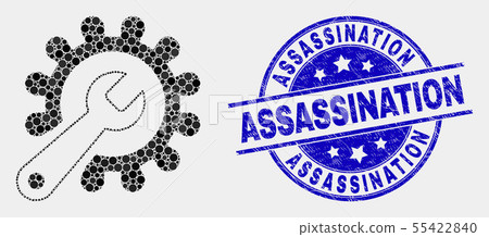 Vector Pixelated Repair Tools Icon and Scratched Assassination Stamp 55422840