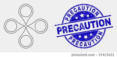 Vector Pixel Quadrocopter Icon and Grunge Precaution Stamp 55423022