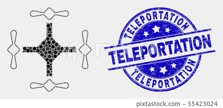 Vector Pixel Quadcopter Icon and Scratched Teleportation Stamp Vector Pixel Quadcopter Icon and Scratched Teleportation Stamp 55423024