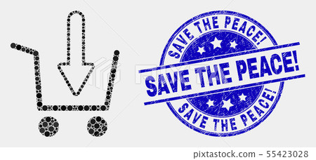 Vector Dotted Put Shopping Item Icon and Grunge Save the Peace exclamation Stamp Seal Vector Dotted Put Shopping Item Icon and Grunge Save the Peace exclamation Stamp Seal 55423028