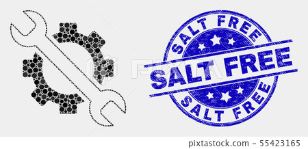 Vector Pixelated Options Tools Icon and Scratched Salt Free Stamp Vector Pixelated Options Tools Icon and Scratched Salt Free Stamp 55423165
