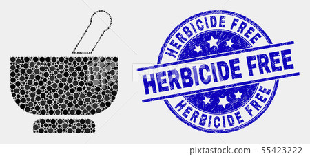 Vector Dotted Mortar Icon and Scratched Herbicide Free Stamp Seal 55423222