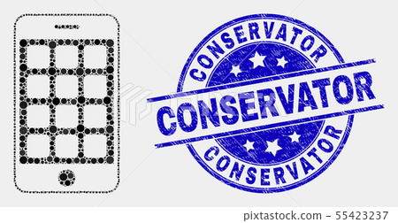 Vector Pixel Mobile Phone Icon and Scratched Conservator Seal 55423237
