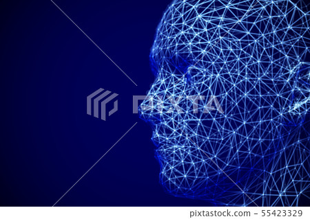 Cyberspace or machine learning concept: polygonal male face profile. 55423329