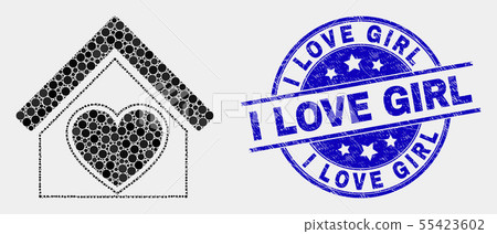 Vector Pixel Love House Icon and Distress I Love Girl Stamp Vector Pixel Love House Icon and Distress I Love Girl Stamp 55423602