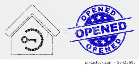 Vector Dot Home Keyhole Icon and Distress Opened Watermark 55423693