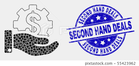 Vector Pixelated Financial Service Offer Icon and Scratched Second Hand Deals Stamp Vector Pixelated Financial Service Offer Icon and Scratched Second Hand Deals Stamp 55423962
