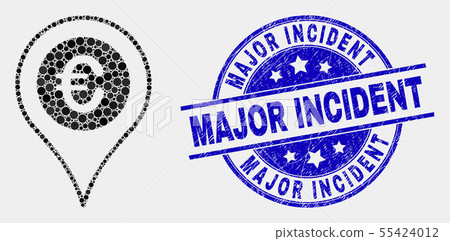 Vector Pixelated Euro Map Marker Icon and Grunge Major Incident Stamp Seal 55424012