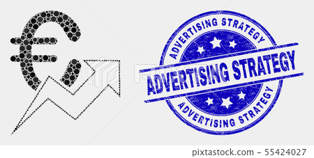 Vector Pixel Euro Growing Trend Icon and Distress Advertising Strategy Stamp Seal 55424027