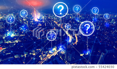Question marks with aerial view of Tokyo Question marks with aerial view of Tokyo 55424030