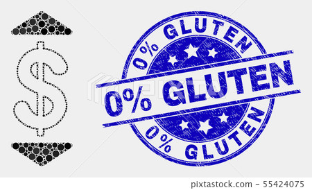 Vector Dot Dollar up Down Icon and Distress 0 percent Gluten Watermark 55424075