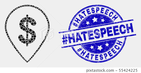 Vector Dot Dollar Map Marker Icon and Grunge hashtag Hatespeech Seal 55424225