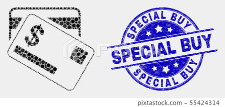 Vector Dotted Dollar Bank Cards Icon and Grunge Special Buy Seal 55424314