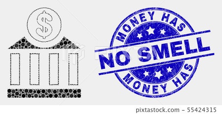 Vector Pixel Dollar Bank Icon and Grunge Money Has No Smell Stamp 55424315
