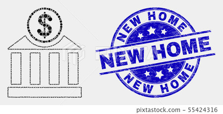 Vector Dotted Dollar Bank Icon and Scratched New Home Watermark 55424316