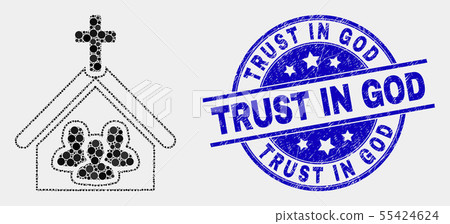 Vector Pixel Church People Icon and Distress Trust in God Stamp Seal 55424624