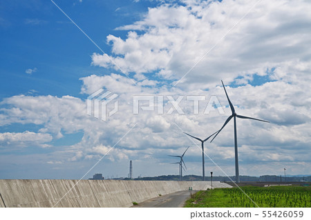 Wind power generator lined with the coast Wind power generator lined with the coast 55426059