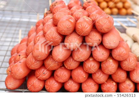 grilled meatball and sausages at street food 55426313