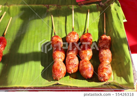 grilled sausages at street food 55426318